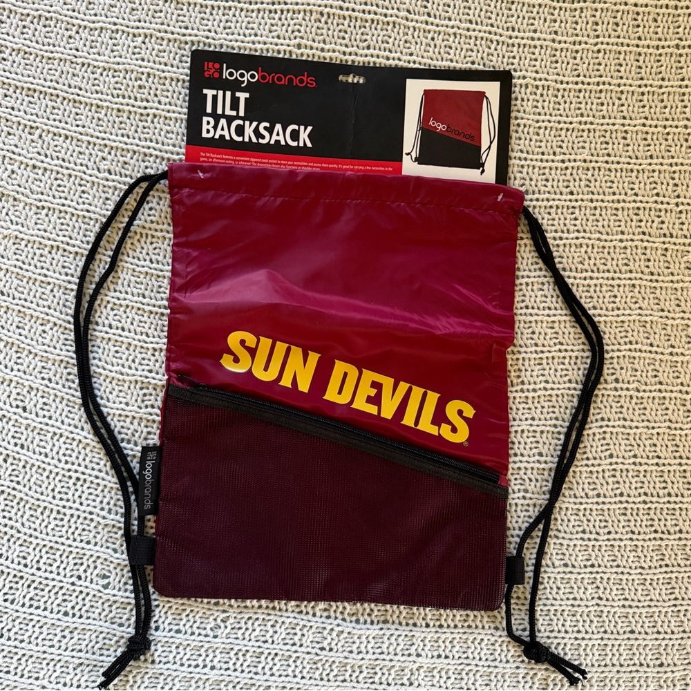 NWT ASU Arizona State University Burgundy Gold Drawstring Backpack Logobrands